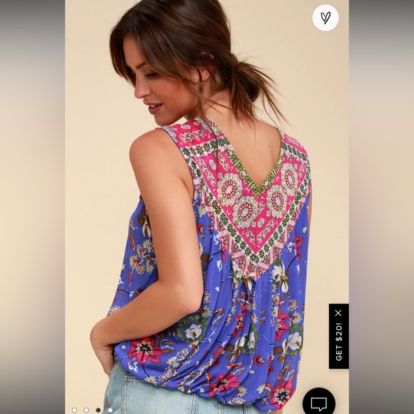 Free People Havana Blue Floral Print Sleeveless Surplice top, sz XS - Picture 2 of 13